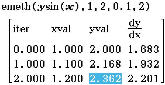 emeth(y*sin(x), 1, 2, 0.1, 2)